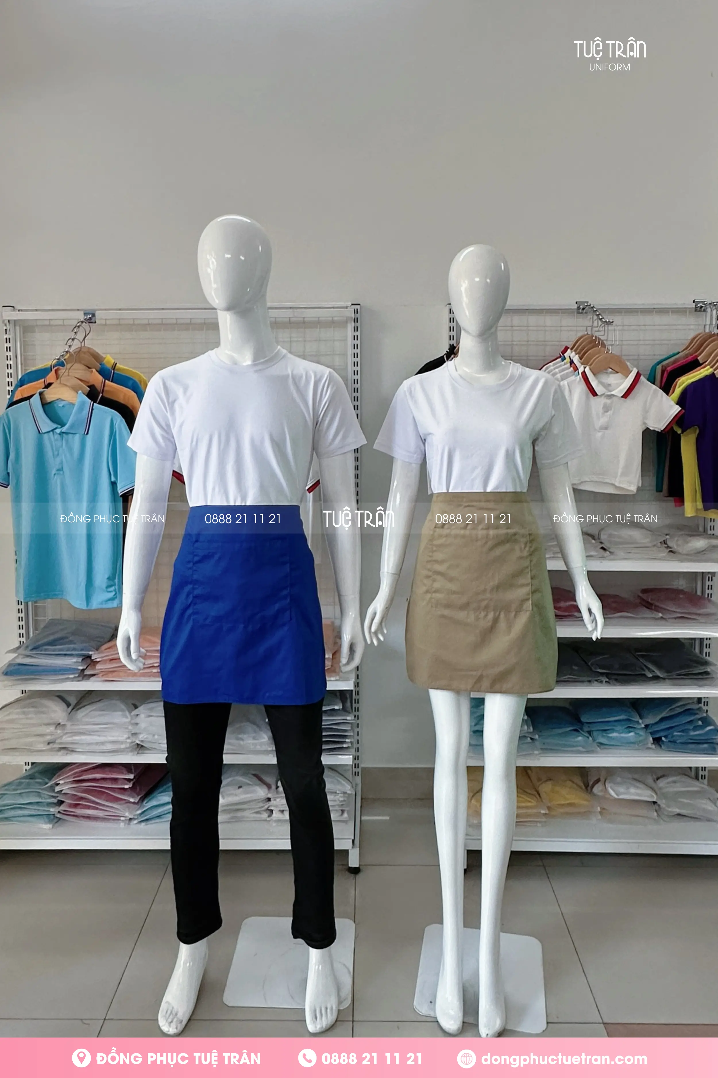 Tạp dề đồng phục ngắn xanh bò lợt