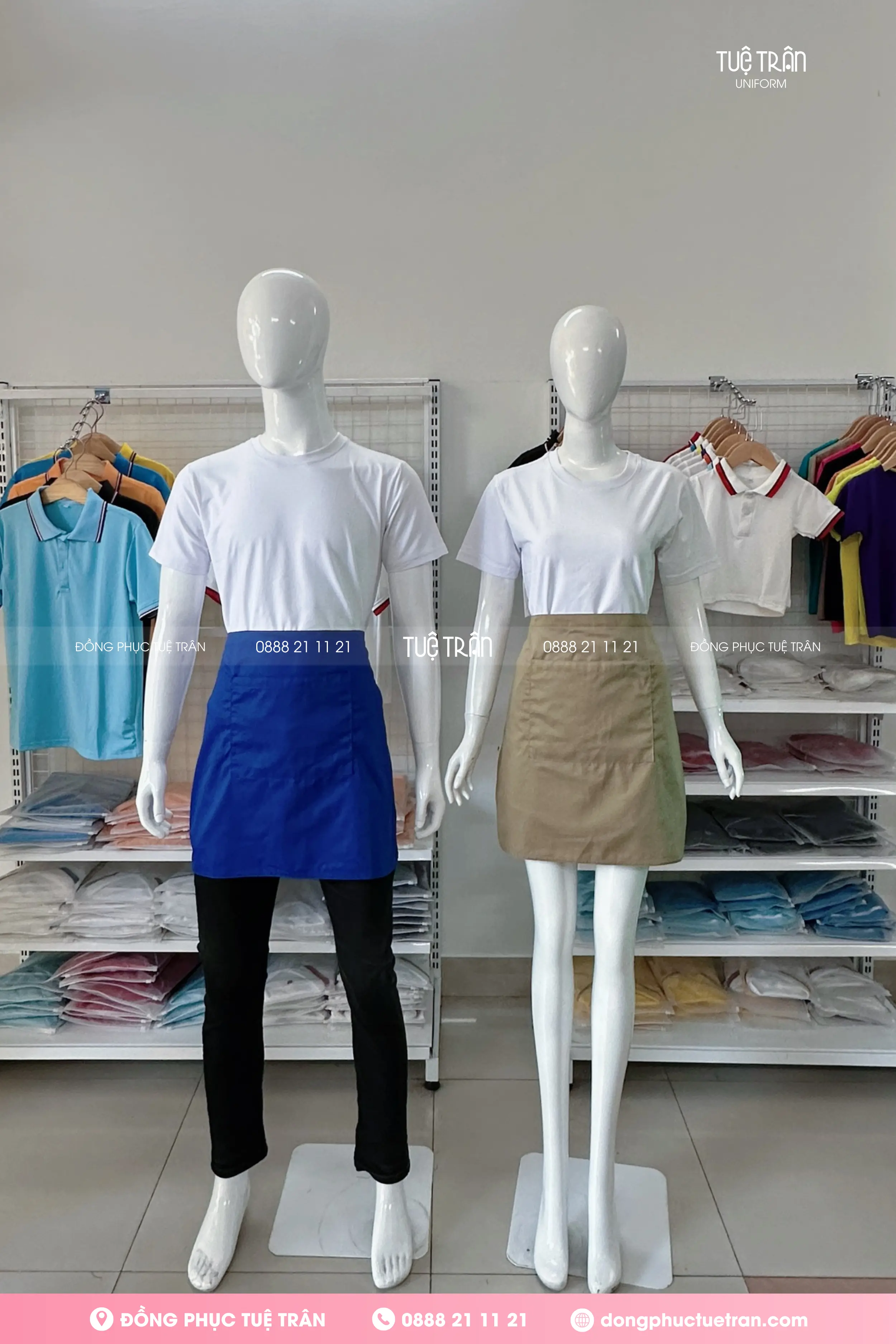 Tạp dề đồng phục ngắn xanh bích