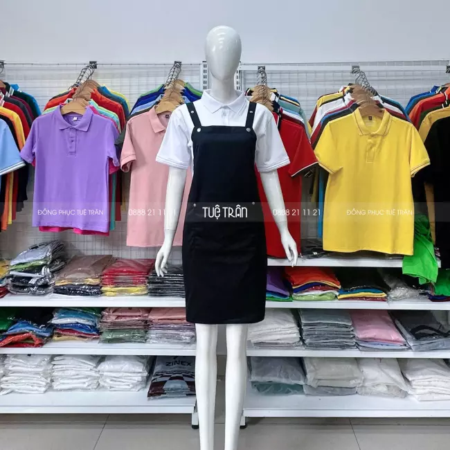 Tạp dề yếm đeo vai dây chữ H màu đen