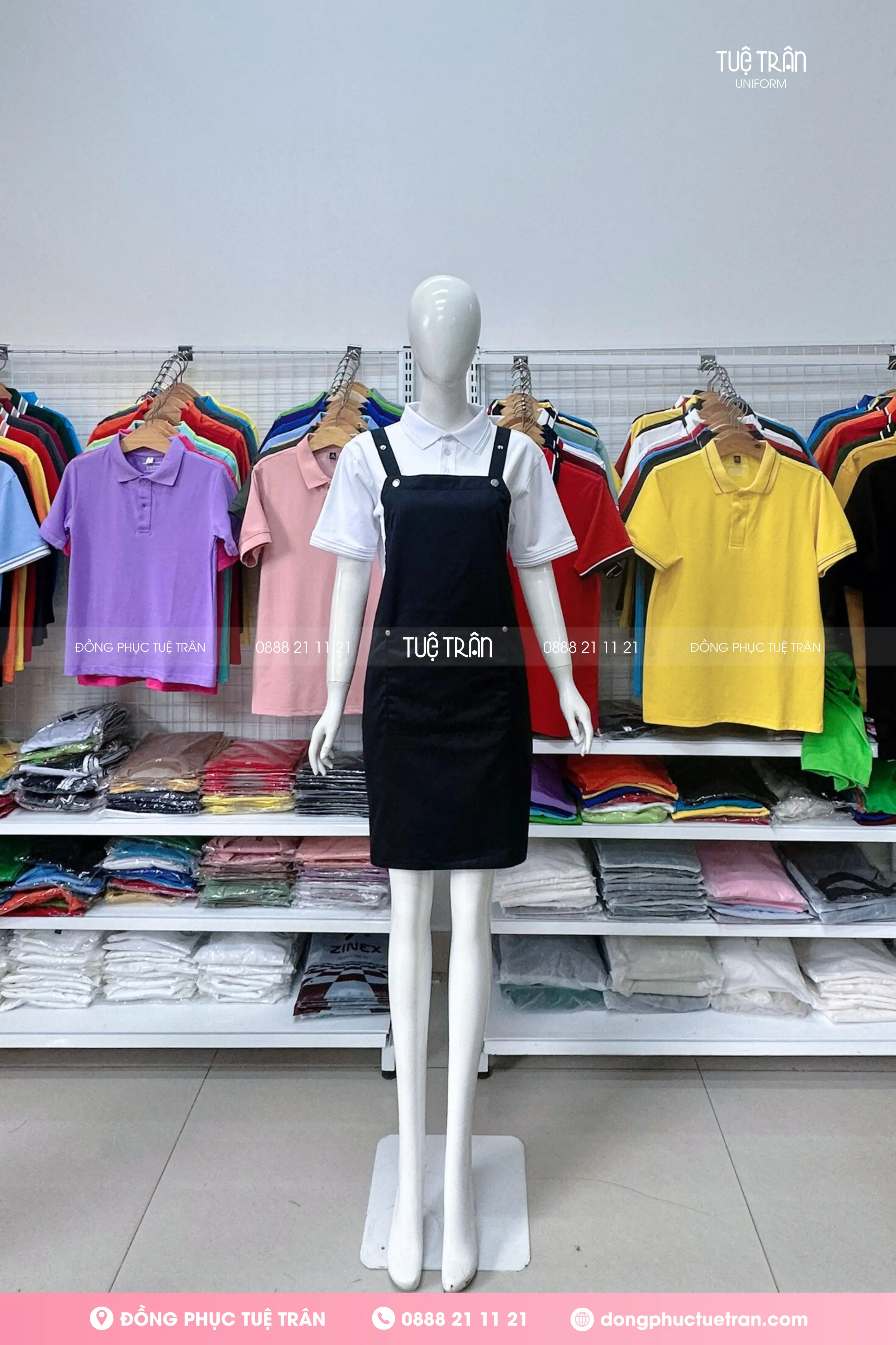 Tạp dề yếm đeo vai dây chữ H màu đen