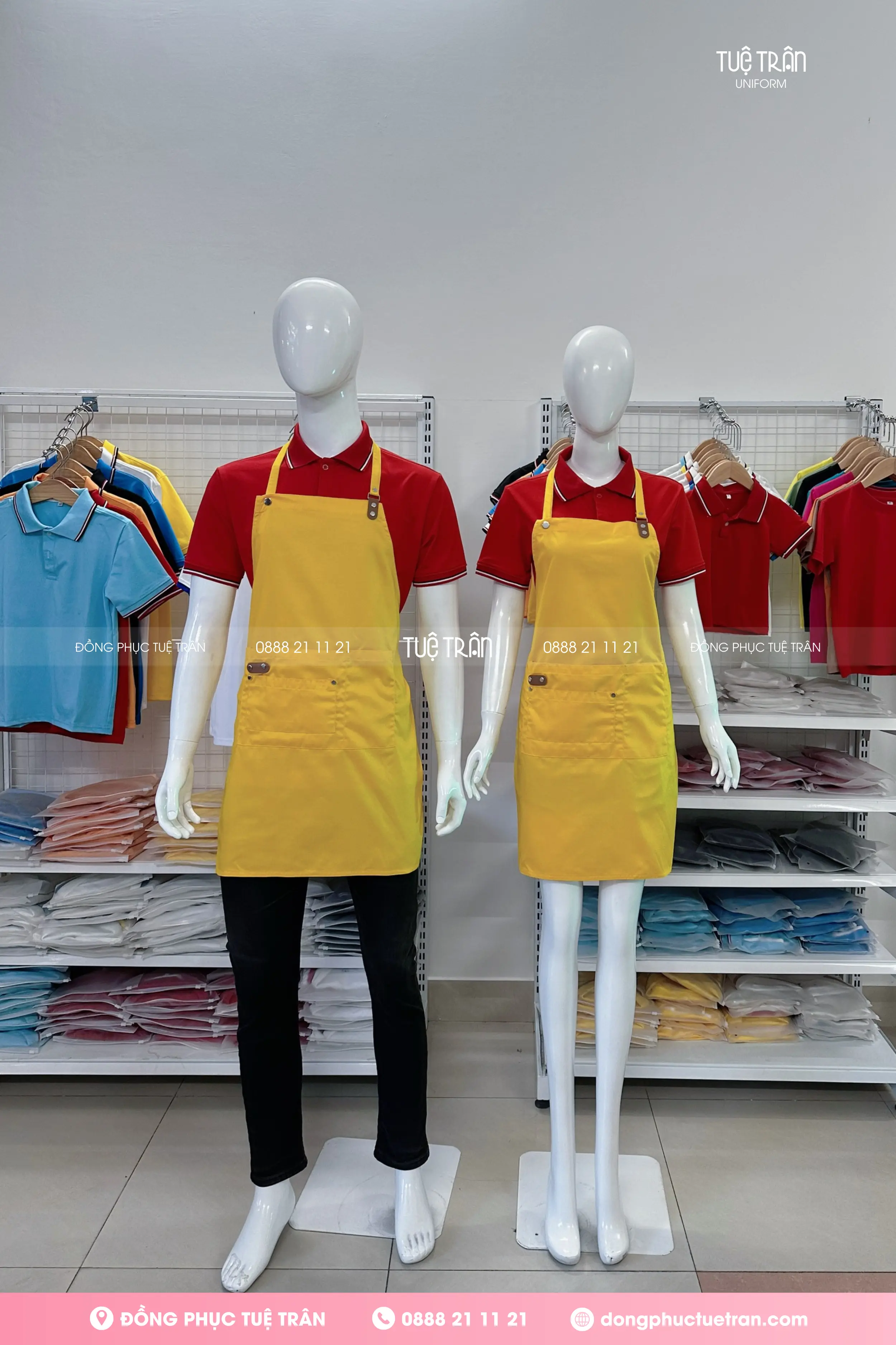 Tạp dề yếm phối da cao cấp màu vàng