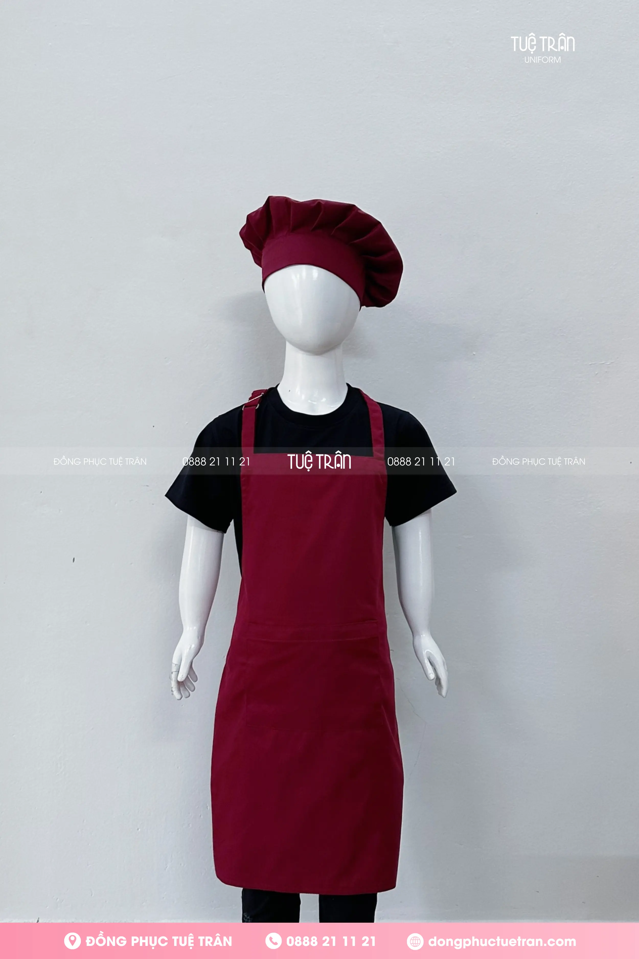 Tạp dề yếm trẻ em màu đỏ đô