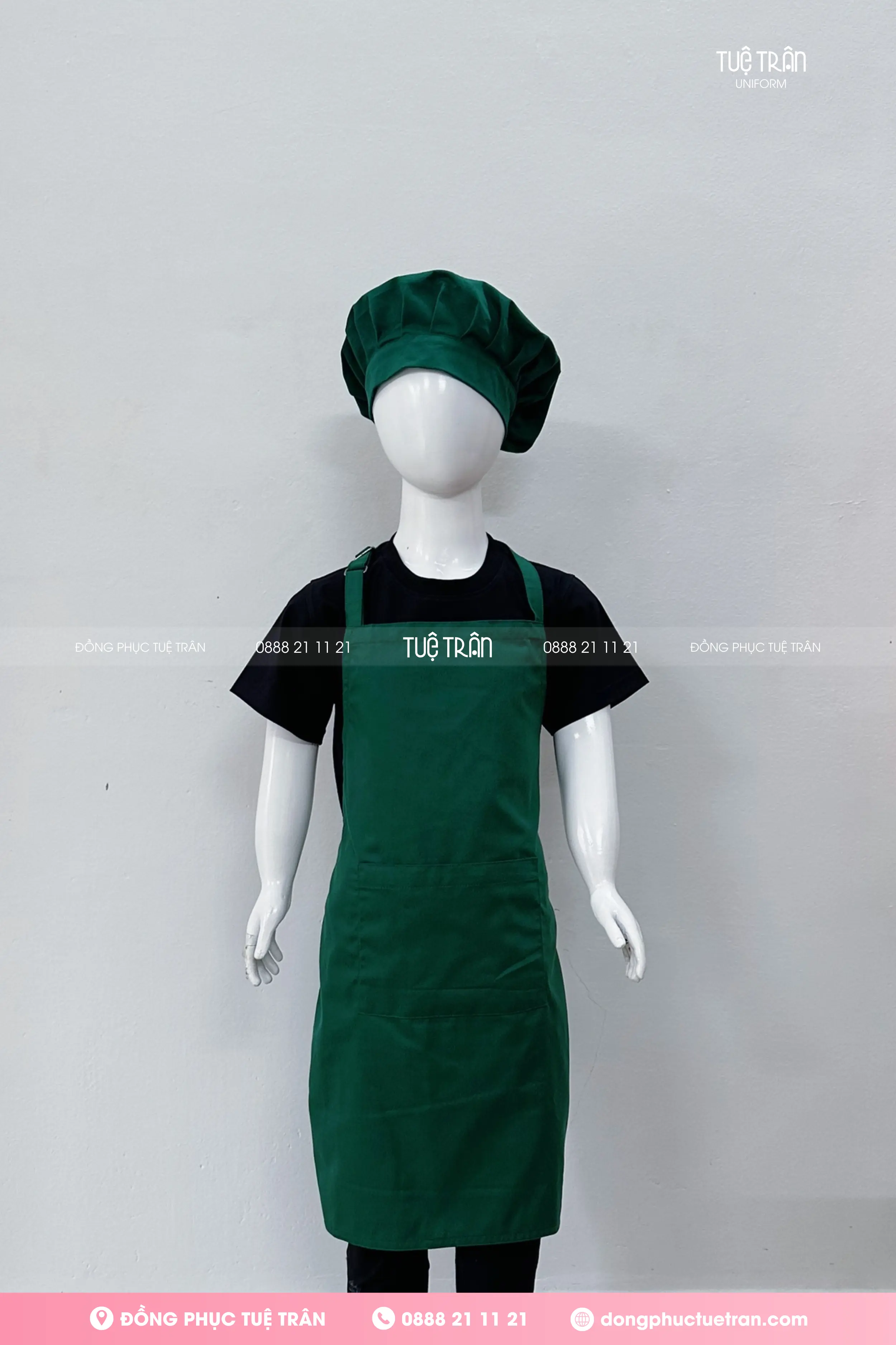 Tạp dề yếm trẻ em màu xanh lá đậm