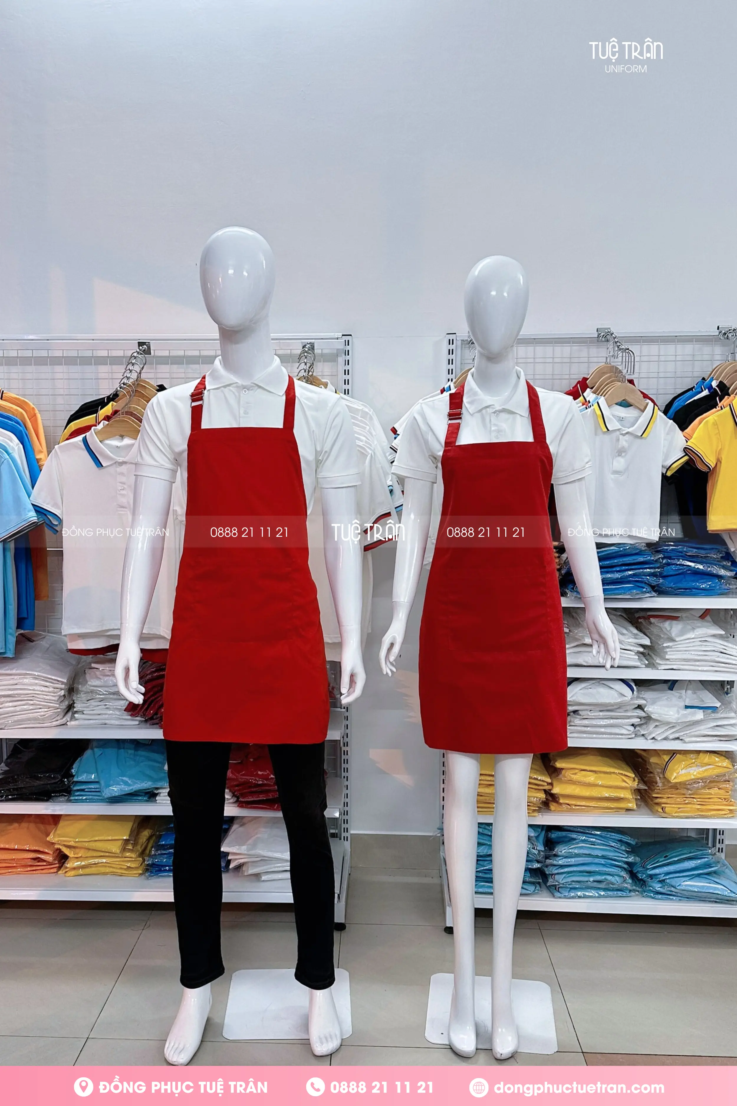 Đồng phục tạp dề yếm màu đỏ tươi