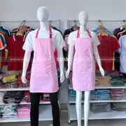 Đồng phục tạp dề yếm màu hồng phấn phối dây hồng sen