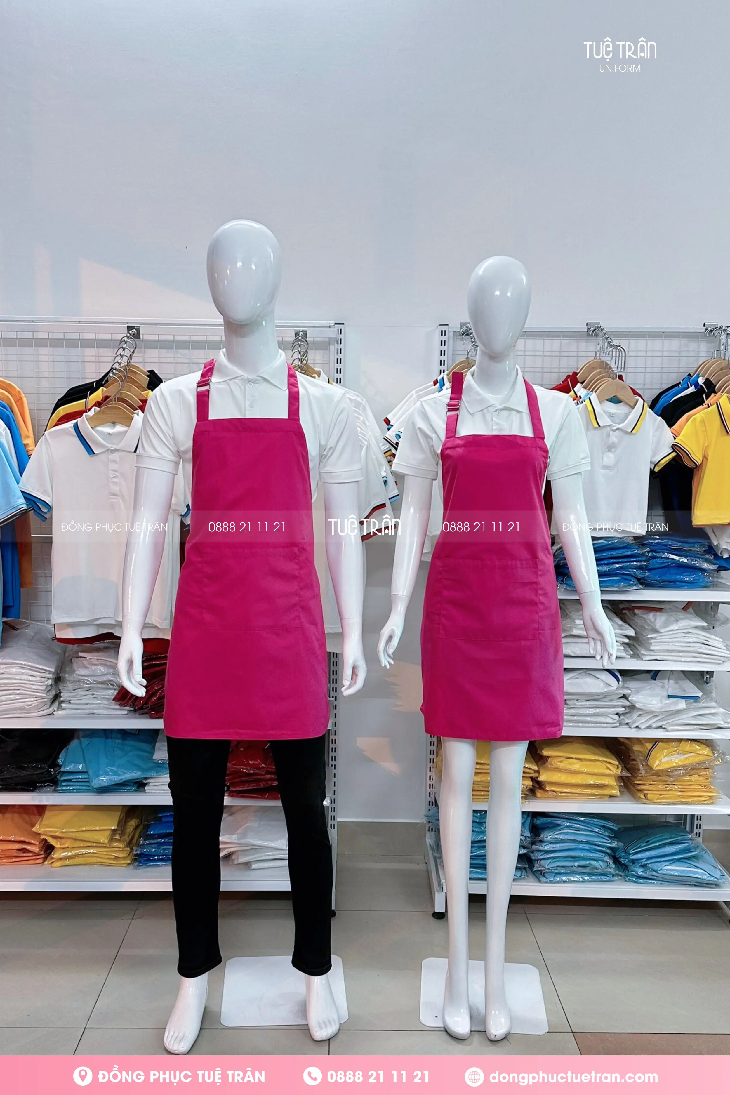 Đồng phục tạp dề yếm màu hồng sen