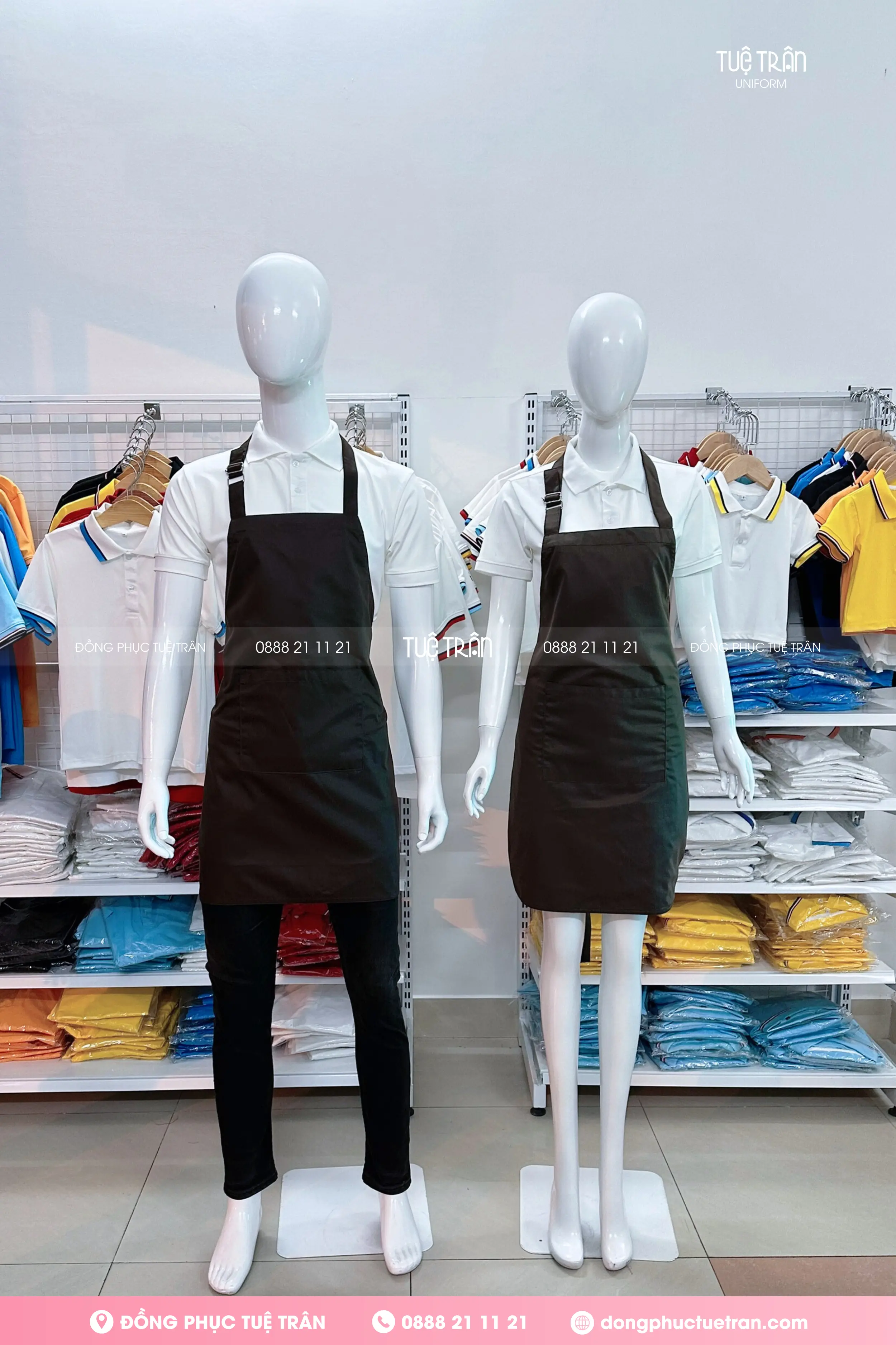 Đồng phục tạp dề yếm màu nâu