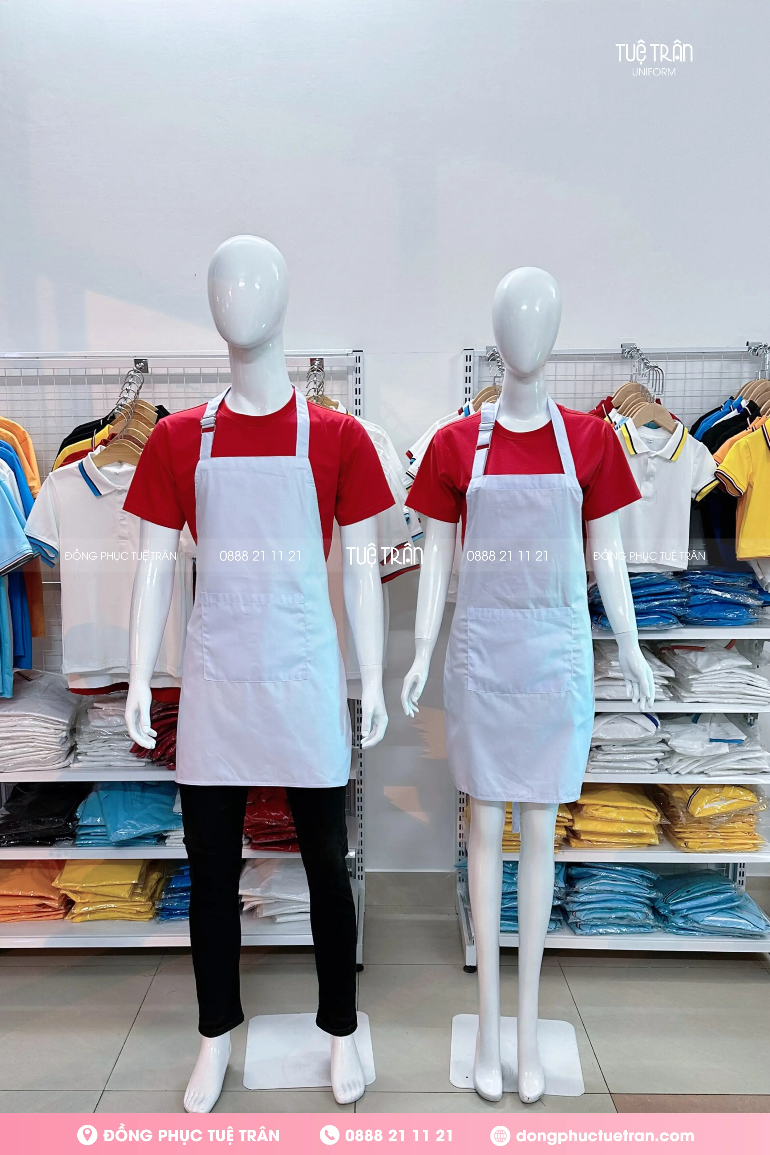 Đồng phục tạp dề yếm màu trắng