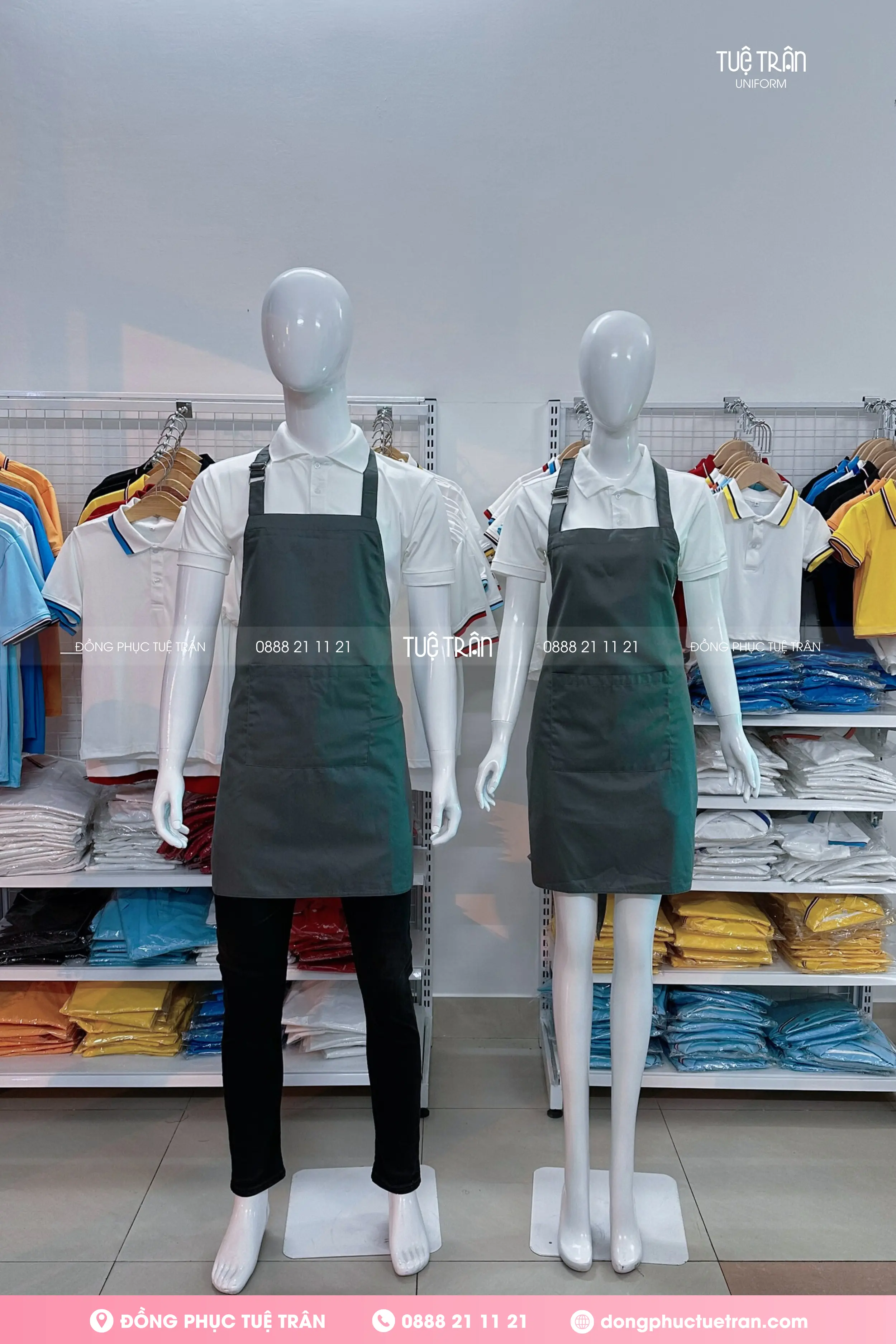 Đồng phục tạp dề yếm màu xám đậm