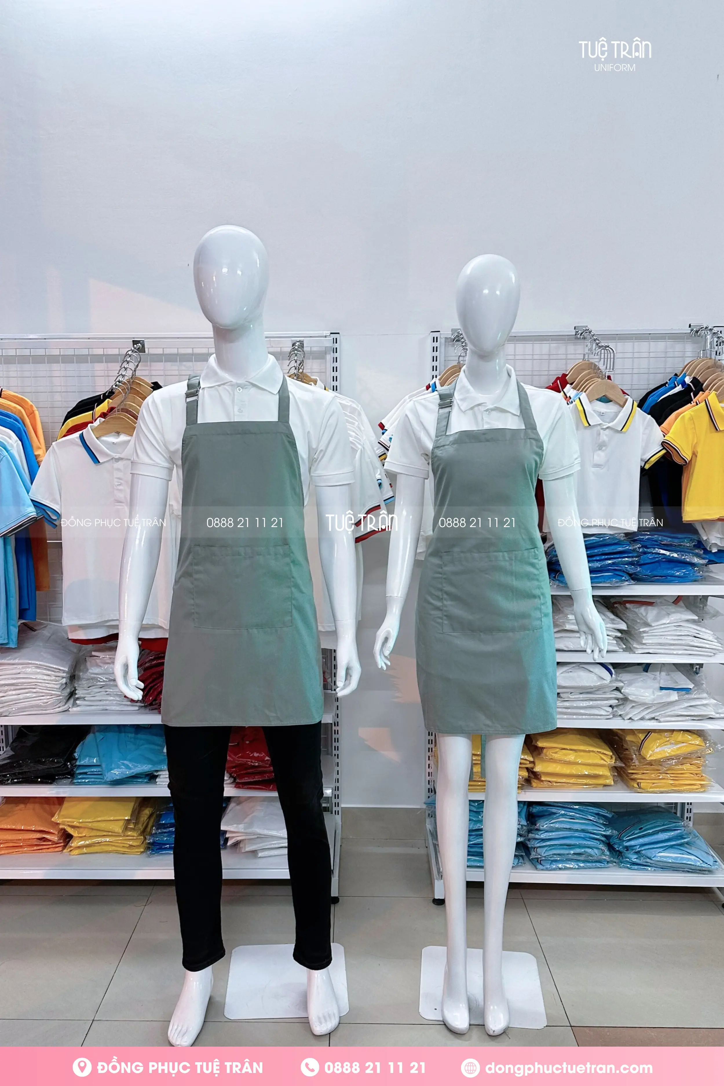 Đồng phục tạp dề yếm màu xám