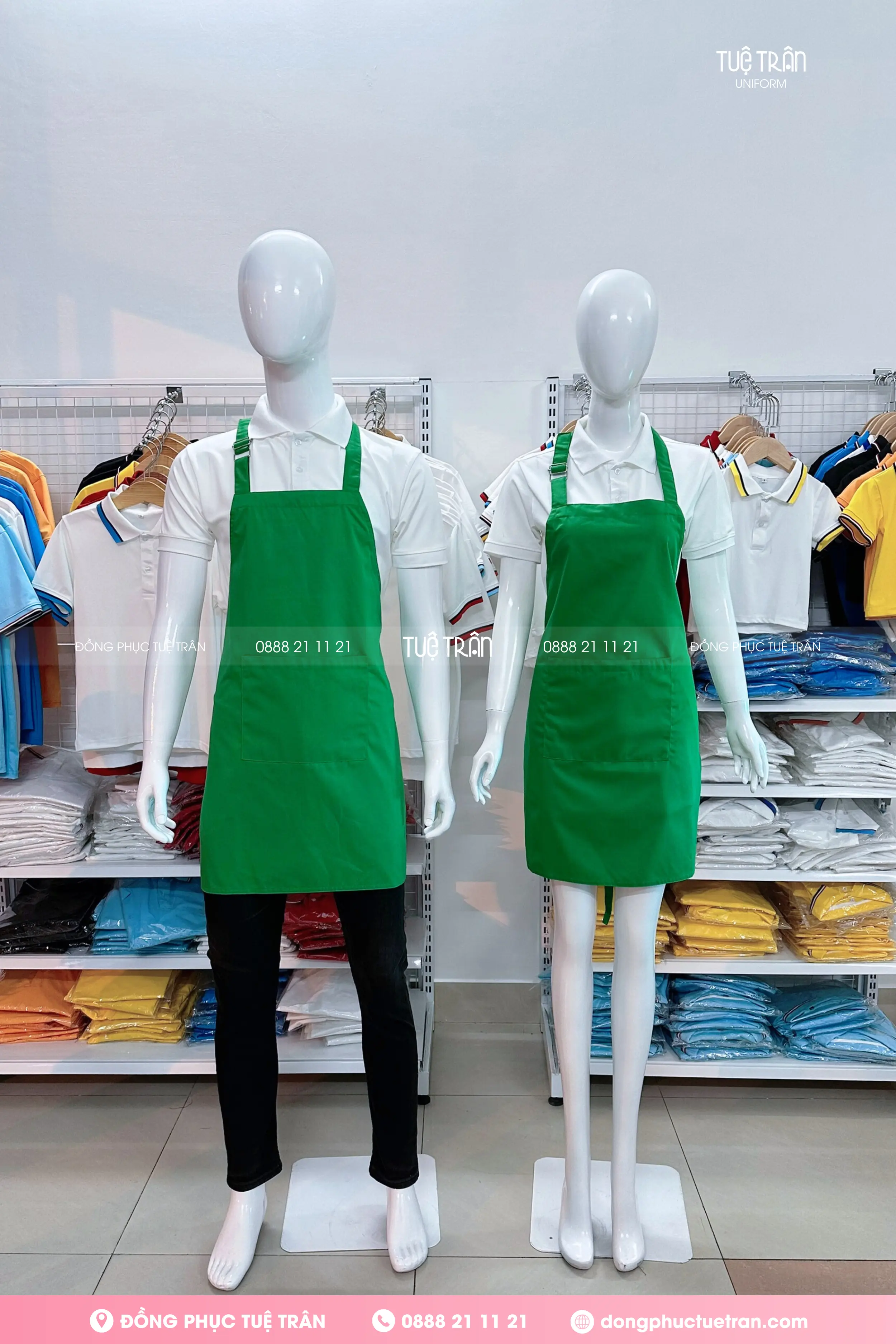 Đồng phục tạp dề yếm màu xanh két